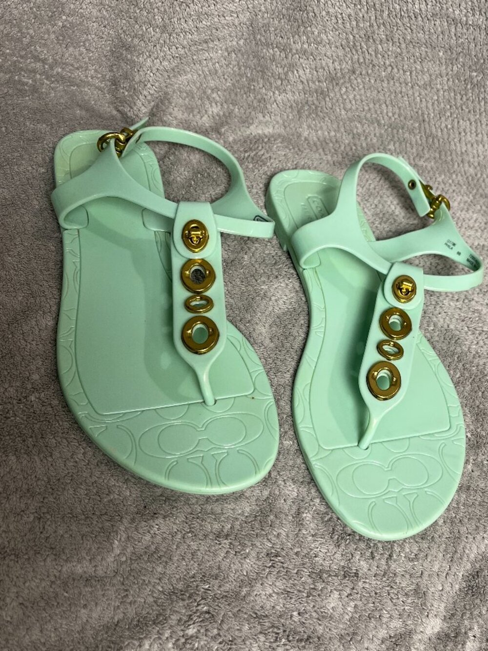 Coach Turnlock Phila Jelly Thong Sandals Mint Green Gold size 8B